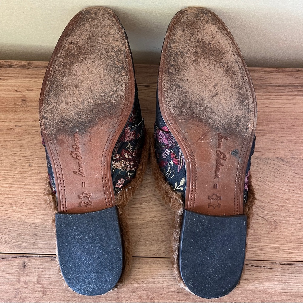 SAM EDELMAN Danica Tapestry Horsebit Fur-Lined Slip On Mule Loafer Flats Size 11 - Picture 13 of 14
